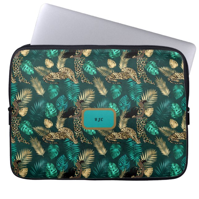 funda de laptops "Verde azulada Blue Leopard" (Frente)