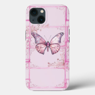 Funda de lujo Floral Pink Butterfly para iPhone 13