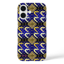 Funda de lujo Royal Blue and Gold Hearts iPhone 16