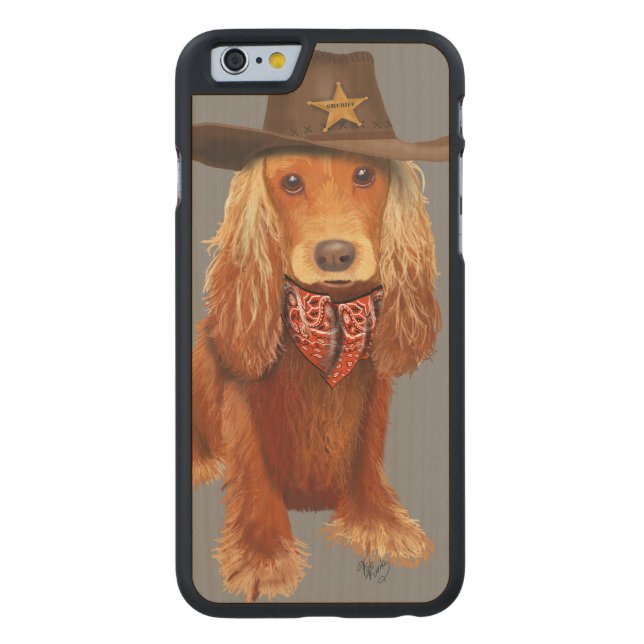 Funda De Madera Para iPhone De Carved Cocker Spaniel Cowboy (Reverso)