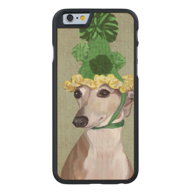 Funda De Madera Para iPhone De Carved Greyhound en Gorra de punto verde (Reverso)