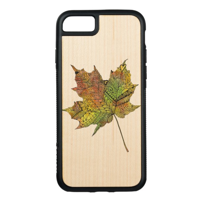 Funda De Madera Para iPhone De Carved Hoja de arce artsy ilustrada mano (Reverso)