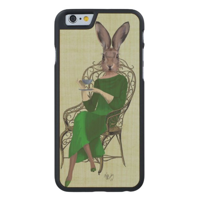Funda De Madera Para iPhone De Carved Lady Bella Rabbit Toma de Té 3 (Reverso)