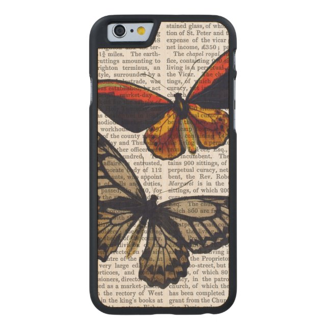 Funda De Madera Para iPhone De Carved Mariposas 3 (Reverso)