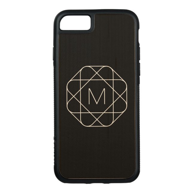 Funda De Madera Para iPhone De Carved Monograma geométrico negro (Reverso)