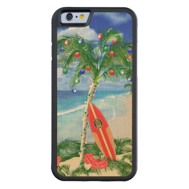 Funda De Madera Para iPhone De Carved Navidad de la playa (Reverso)