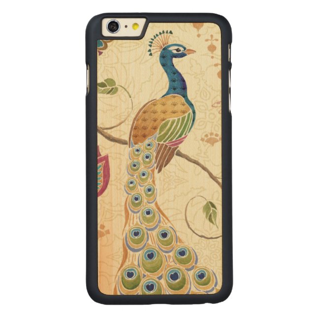 Funda De Madera Para iPhone De Carved Pavo real hermoso (Reverso)
