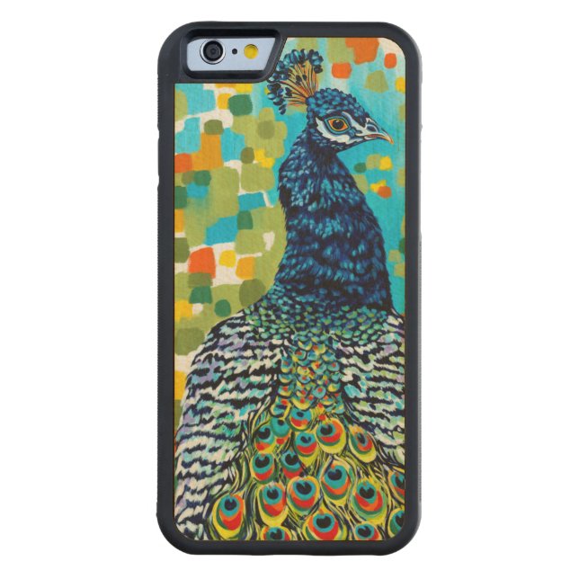 Funda De Madera Para iPhone De Carved Peacock II (Reverso)