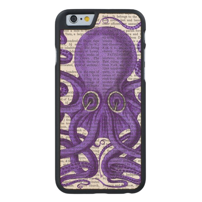 Funda De Madera Para iPhone De Carved Pulpo púrpura (Reverso)