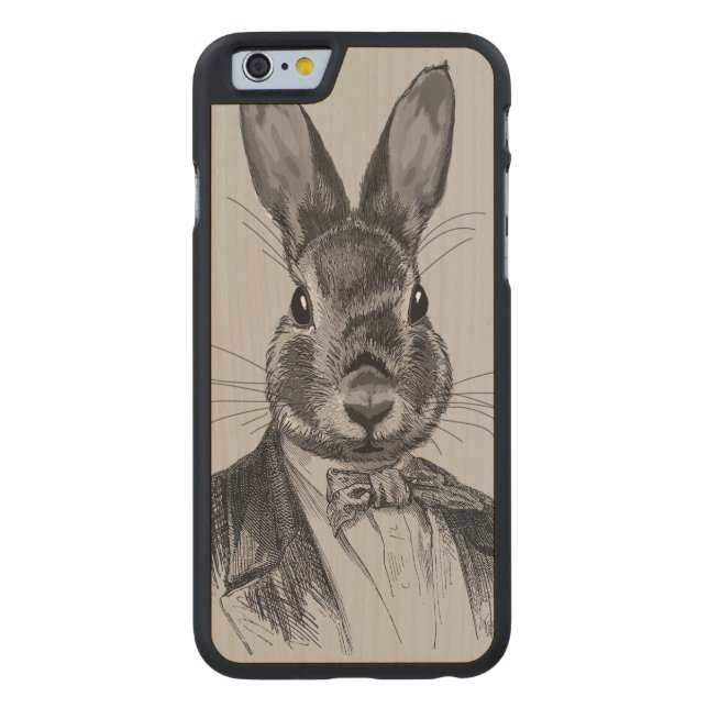 Funda De Madera Para iPhone De Carved Retrato De Conejo En Suit (Reverso)