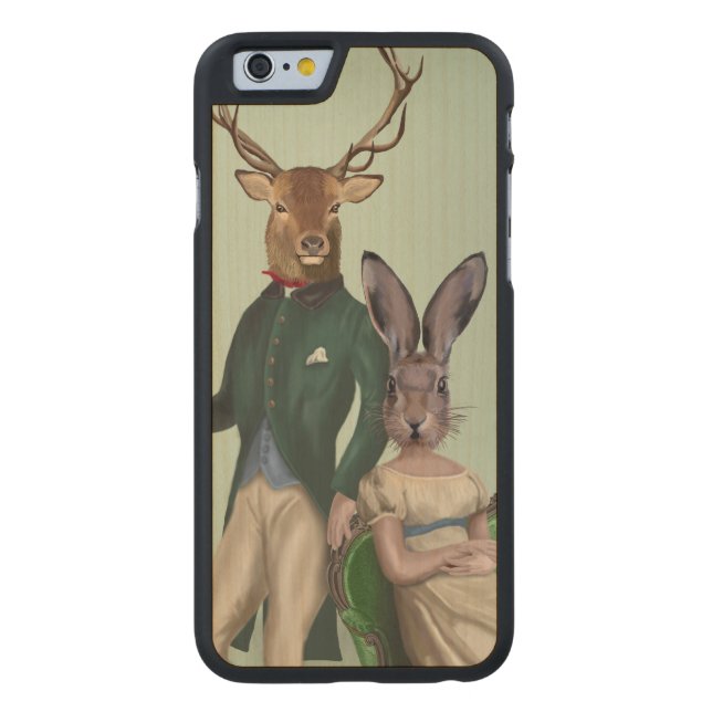 Funda De Madera Para iPhone De Carved Sr. Deer y Sra. Rabbit 2 (Reverso)