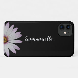 Funda de nombre de flor blanco y negro para iPhone