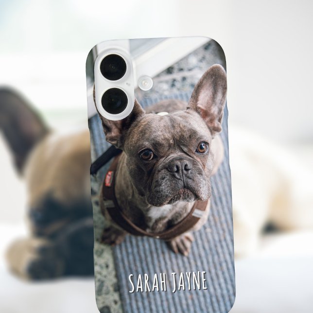 Funda de nombre de foto para iPhone 16 (Just upload a photo of your pup or puss and add your name!)