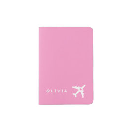 Funda De Pasaporte Aeronave rosa de corazón personalizada Girly