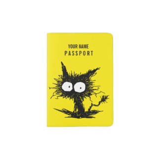 Funda De Pasaporte Amarillo gatito negro sin kempt