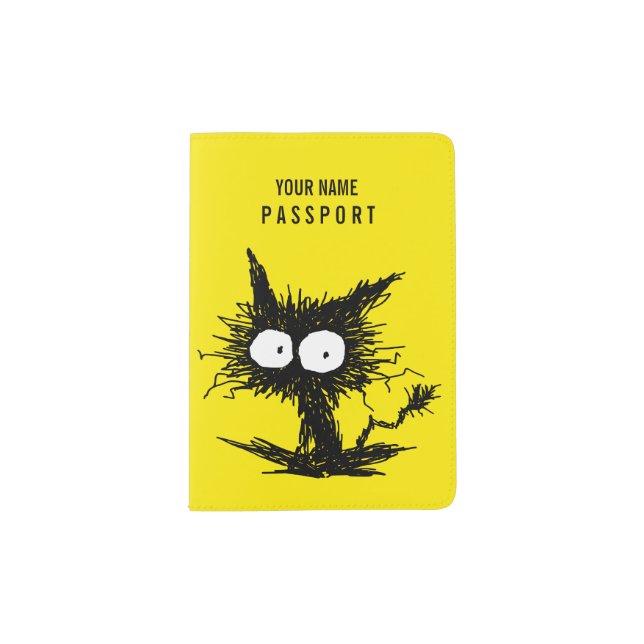 Funda De Pasaporte Amarillo gatito negro sin kempt (Anverso)