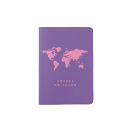 Funda De Pasaporte Mapa del Mundo Rosa SELECCIONA TUS COLORES