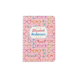 Funda De Pasaporte Marco ocular retro moderno Hipster rosa con nombre