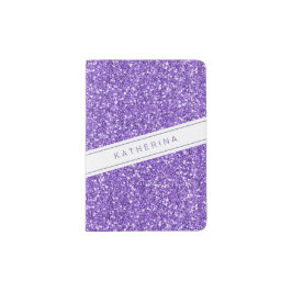 Funda De Pasaporte Purple Purpurina Lavender Modern Girly Stripe