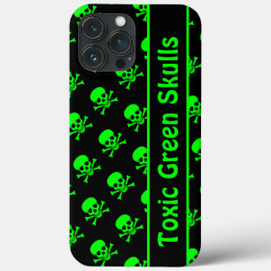 Funda de patrón de cráneo negro y verde con texto