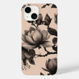 Funda de patrón de magnolia monocromo vintage