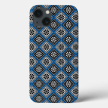 Funda de patrón estonio azul negro y blanco de mit