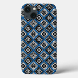 Funda de patrón estonio azul negro y blanco de mit