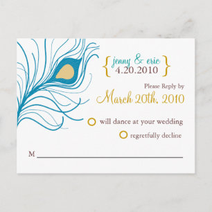 Funda de pavo real de postales de Boda RSVP