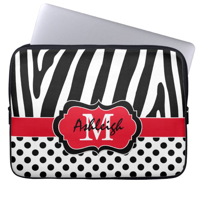 funda de portátil de 13" Red Black Zebra Stripes P (Frente)