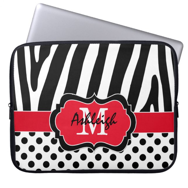 funda de portátil de 15" Red Black Zebra Stripes P (Frente)