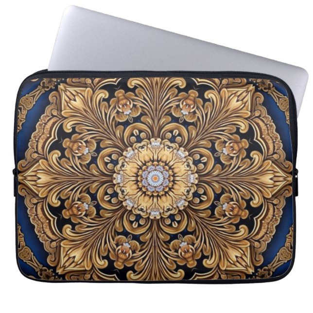 Funda de portátil decorativa Blue Gold (Frente)