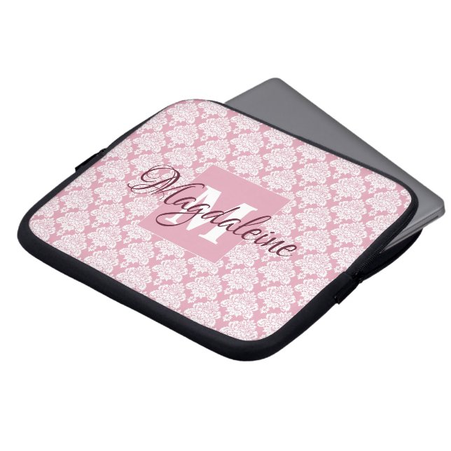 Funda de portátil Duste Rosa Damask con monograma  (Superior anverso)