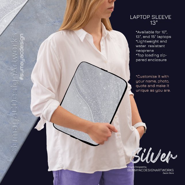 Funda de portátil elegante y brillante plateado (Perfect for adding a dash of elegance to your work or study setup.
✦ SumayaCDesignArtworks ✦)