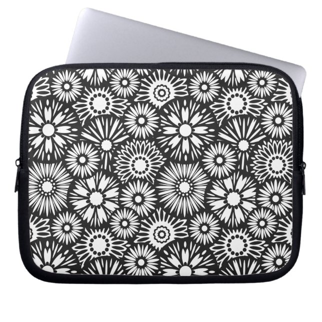 funda de portátil floral en blanco y negro (Frente)
