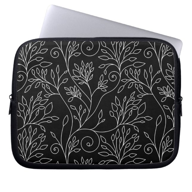 Funda de portátil floral en blanco y negro (Frente)