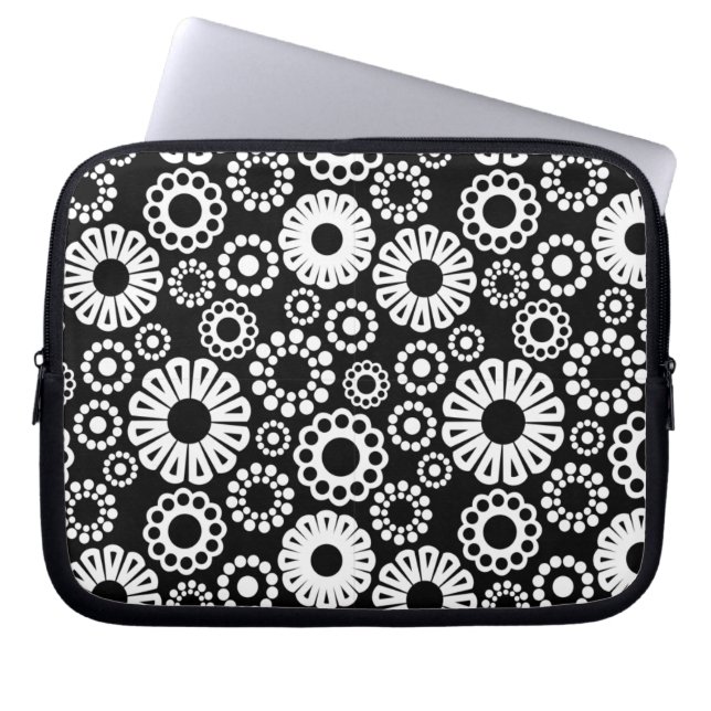 Funda de portátil floral en blanco y negro (Frente)