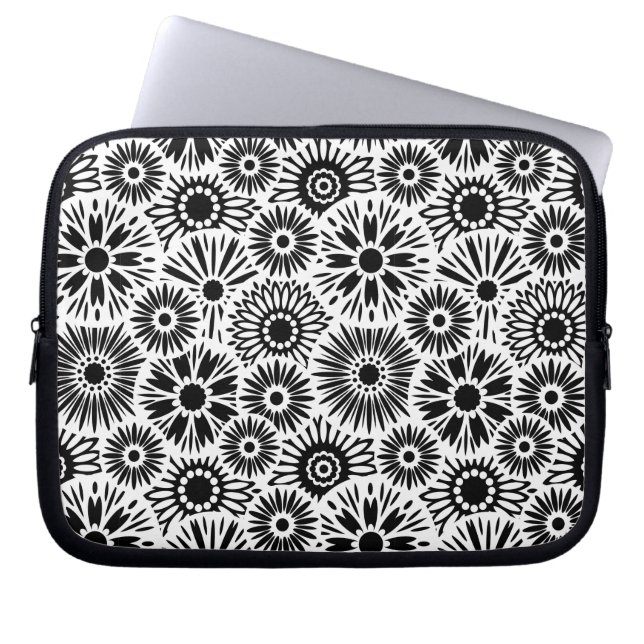 funda de portátil floral en blanco y negro (Frente)