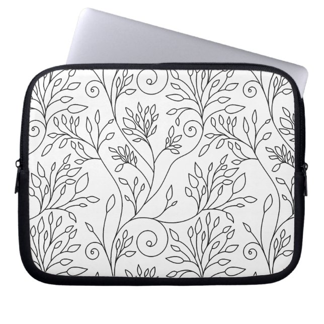 Funda de portátil floral en blanco y negro (Frente)