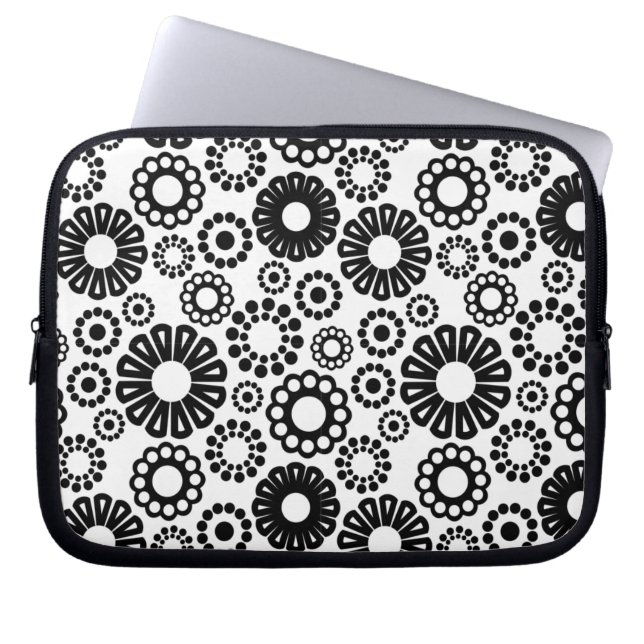 Funda de portátil floral en blanco y negro (Frente)