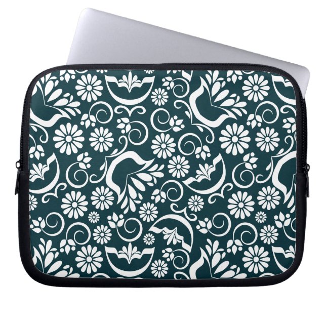funda de portátil floral en blanco y negro (Frente)
