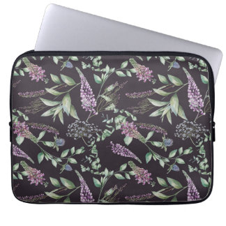Funda de portátil morado y floral negro
