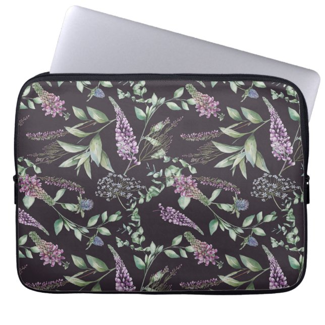 Funda de portátil morado y floral negro (Frente)