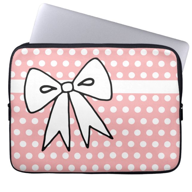Funda de portátil Punto Polka Blanco y Rosa (Frente)