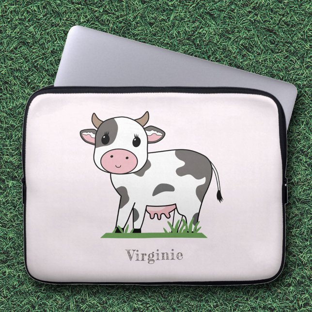Funda de portátil rosa de vaca corta (Cute Cow Pink Laptop Sleeve)