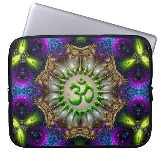 Funda de portátil verde OM morado + azul (Frente)