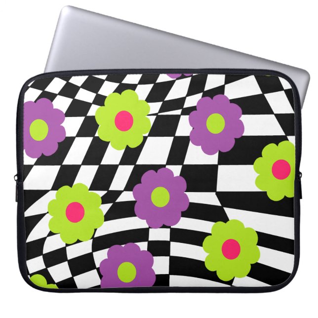 Funda de portátiles de estilo retro con cheques y  (Frente)