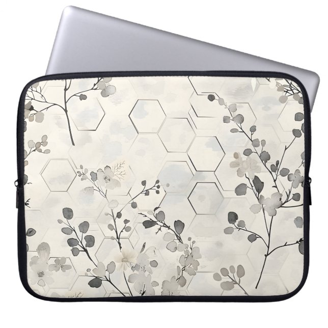 Funda de portátiles Honeycomb y Grey Flowers (Frente)