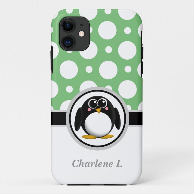 Funda de puntos de polka diversos pingüino verde p (Reverso)