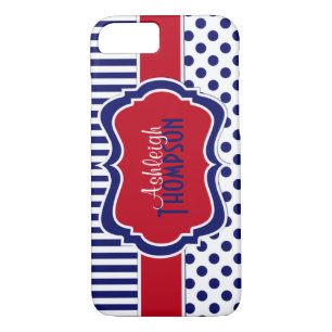Funda de puntos polka rayados rojos, blancos y azu