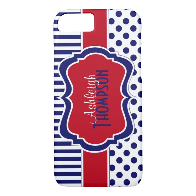 Funda de puntos polka rayados rojos, blancos y azu (Reverso)